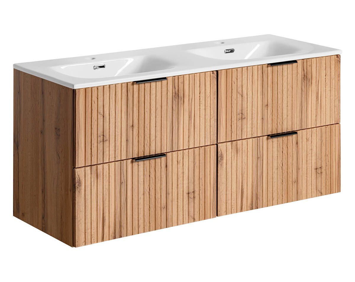 einfachgutemoebel Waschtisch-Set Badezimmer Waschplatz Portree 120cm, Einbau-Becken weiß, Wotan-Eiche von einfachgutemoebel