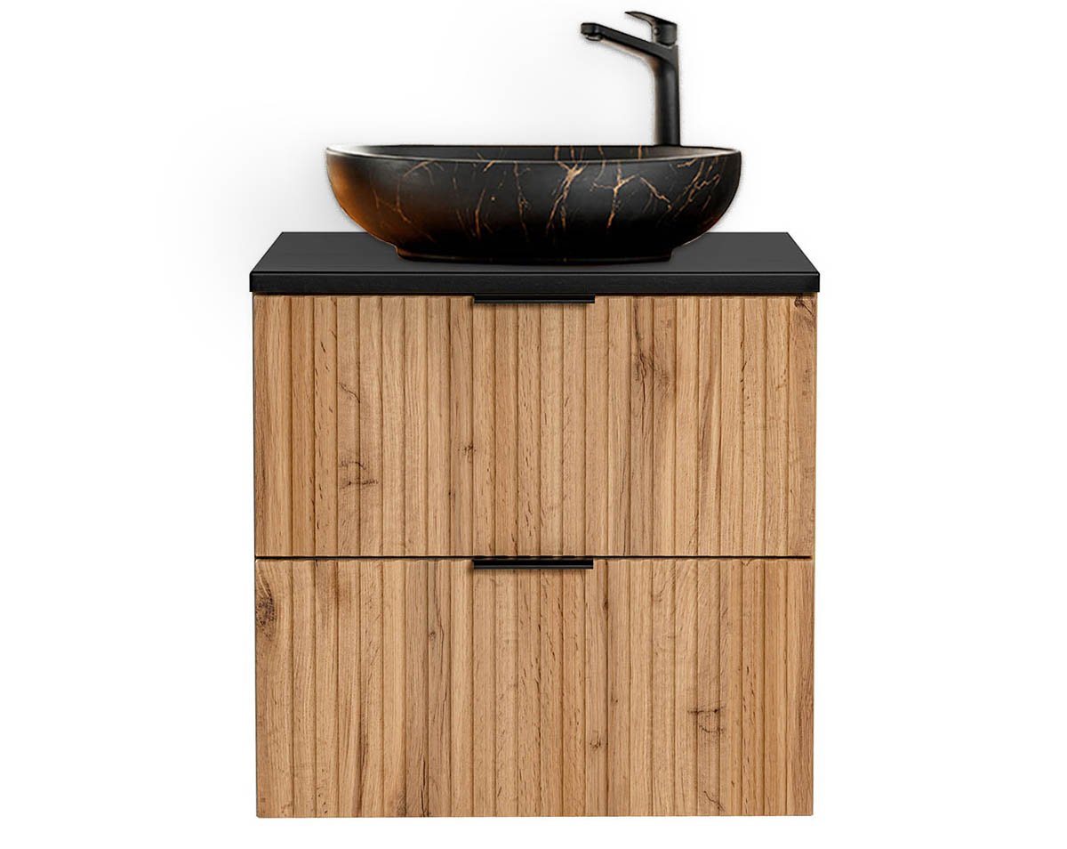 einfachgutemoebel Waschtisch-Set Badezimmer Waschplatz Portree 60cm, Aufsatzbecken, Wotan-Eiche black, (Badmöbel Set, 1-St., Waschtisch Unterschrank) von einfachgutemoebel