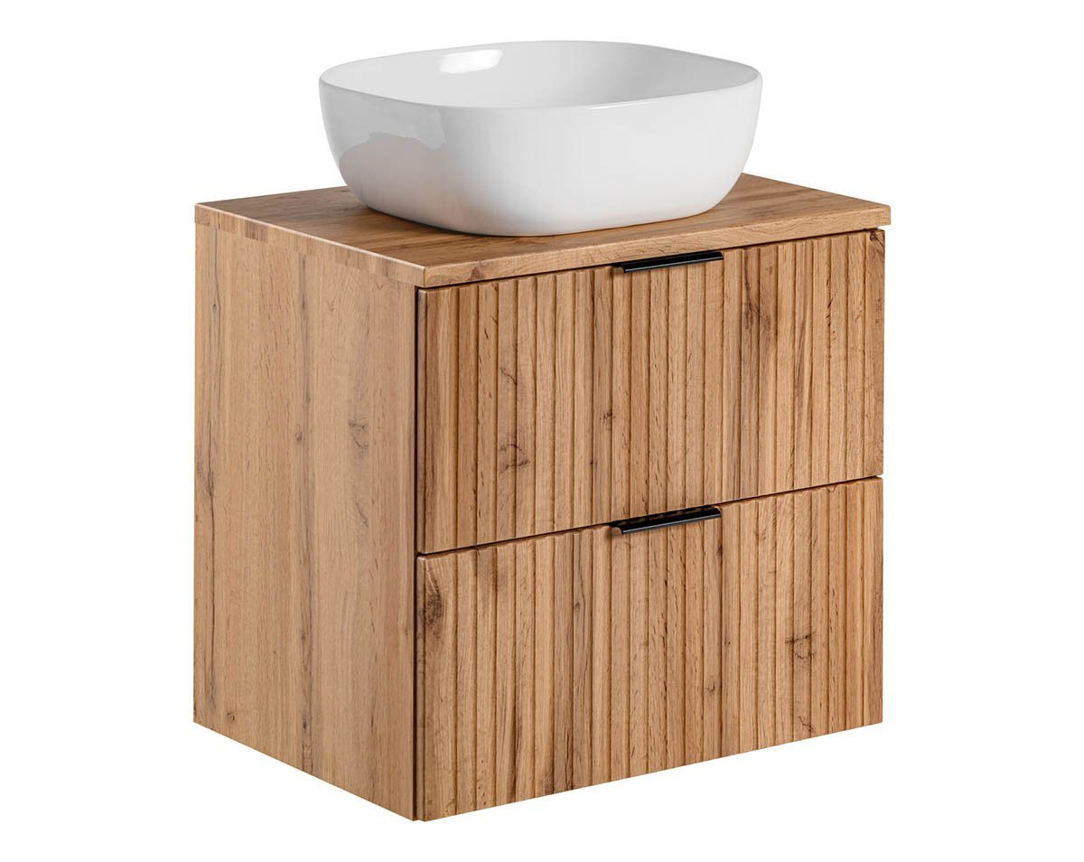 einfachgutemoebel Waschtisch-Set Badezimmer Waschplatz Portree 60cm, Becken weiß oak, Wotan-Eiche von einfachgutemoebel