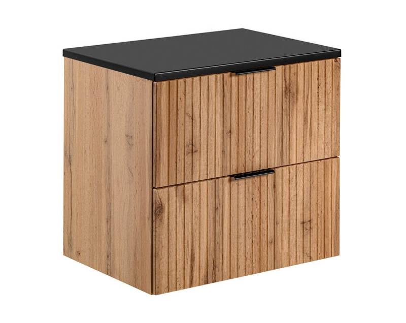 einfachgutemoebel Waschtisch-Set Badezimmer Waschplatz Portree 60cm, Oberplatte black, Wotan-Eiche, (Badmöbel Set, 1-St., Waschtisch Unterschrank) von einfachgutemoebel