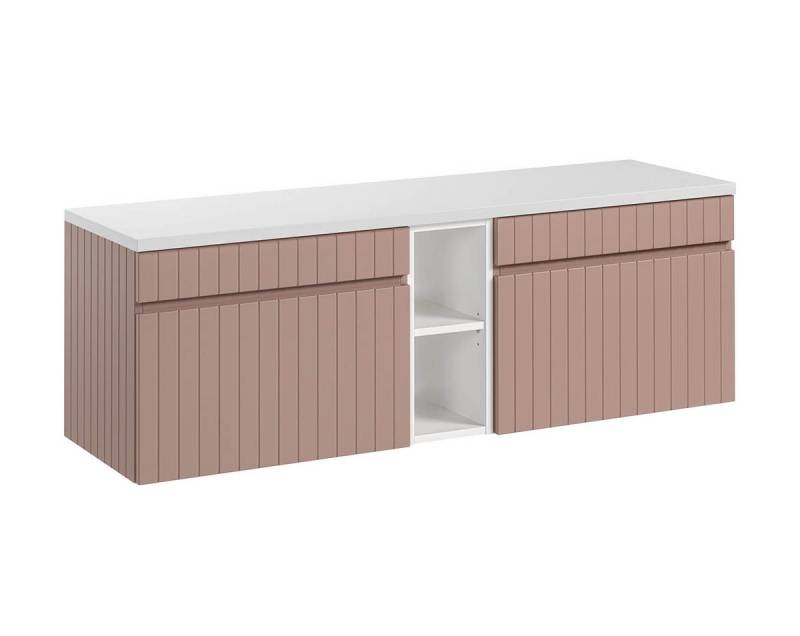 einfachgutemoebel Waschtisch-Set Badezimmer Waschplatz ROSINA 140cm, Oberplatte & Regal, rosé-weiß, (Badmöbel Set, 1-St., Waschtisch Set) von einfachgutemoebel