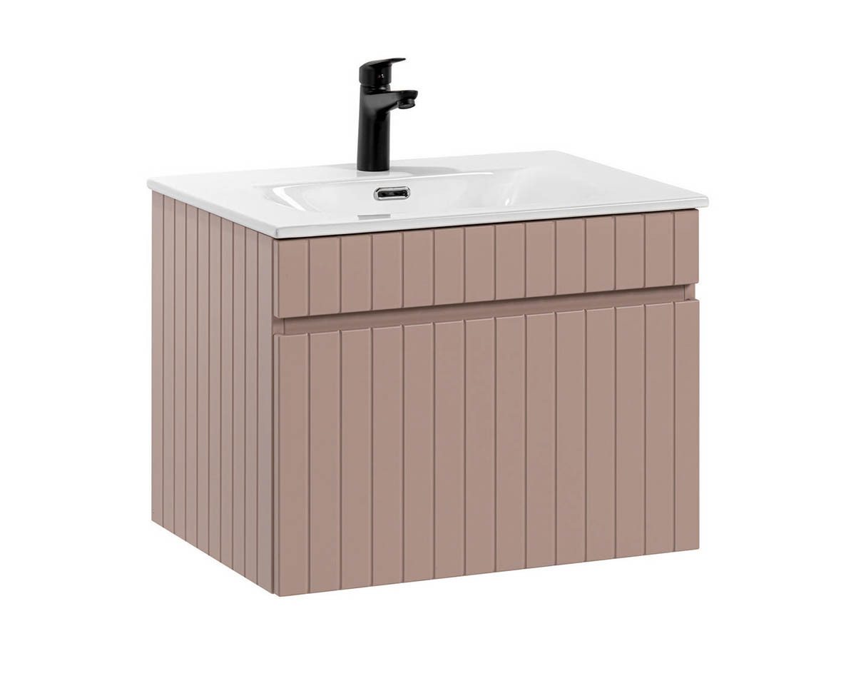 einfachgutemoebel Waschtisch-Set Badezimmer Waschplatz ROSINA 60cm, Einbaubecken, rosé-weiß, (Badmöbel Set, 1-St., Waschtisch Set) von einfachgutemoebel