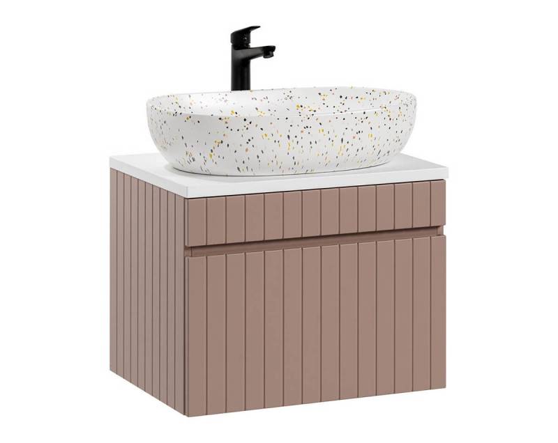 einfachgutemoebel Waschtisch-Set Badezimmer Waschplatz ROSINA 60cm, mit Aufsatzbecken, rosé-weiß, (Badmöbel Set, 1-St., Waschtisch Set) von einfachgutemoebel