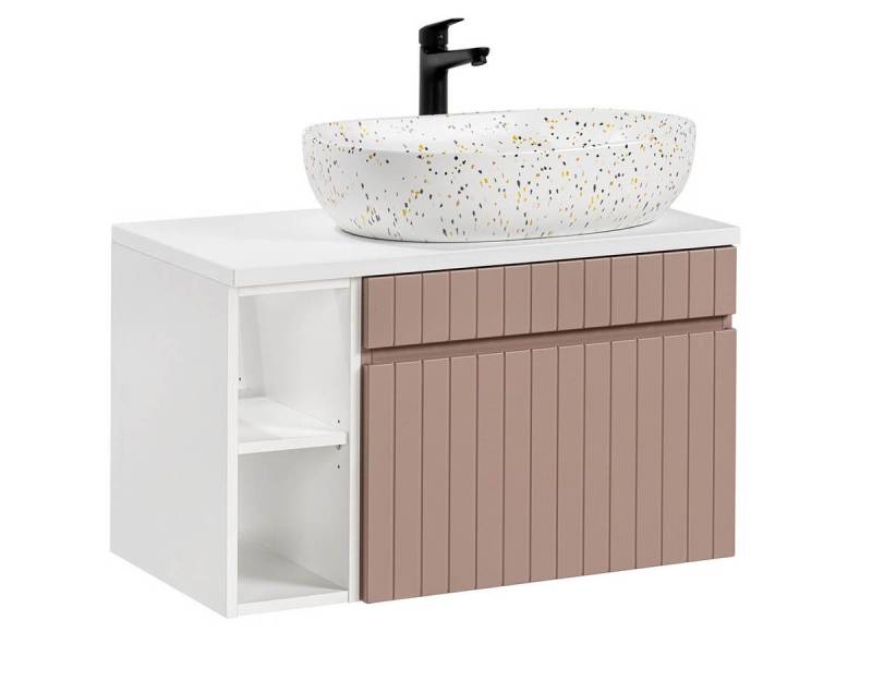 einfachgutemoebel Waschtisch-Set Badezimmer Waschplatz ROSINA 80cm, Aufsatzbecken & Regal, rosé-weiß, (Badmöbel Set, 1-St., Waschtisch Set) von einfachgutemoebel