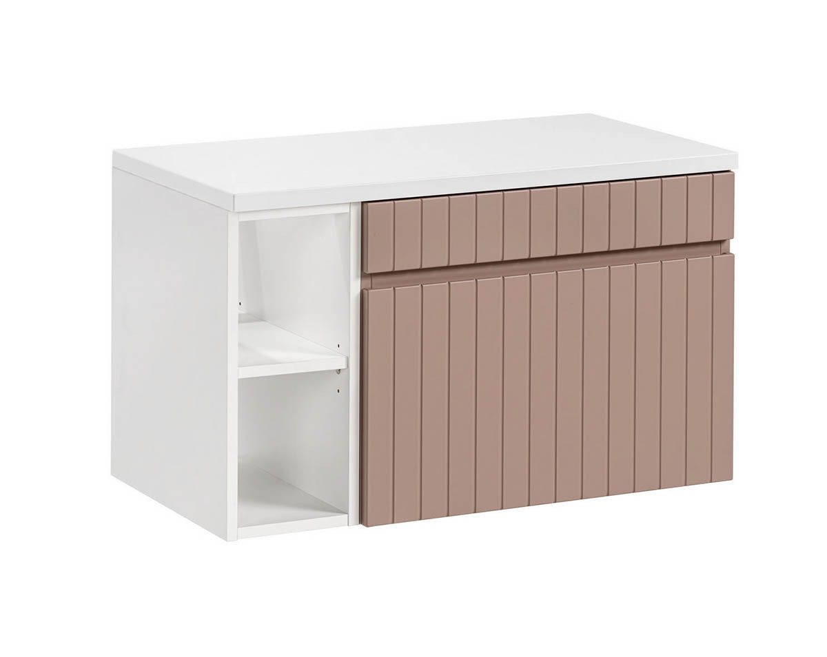 einfachgutemoebel Waschtisch-Set Badezimmer Waschplatz ROSINA 80cm, Oberplatte & Regal, rosé-weiß, (Badmöbel Set, 1-St., Waschtisch Set) von einfachgutemoebel