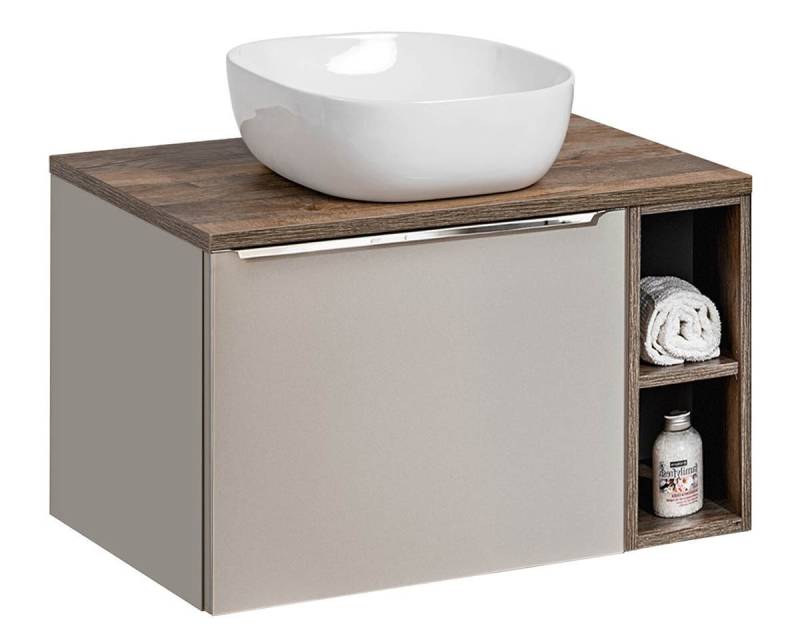 einfachgutemoebel Waschtisch-Set Badezimmer Waschplatz TRUFFEAU 80cm, inkl. Regal, Trüffel-Eiche, (Badmöbel Set, 1-St., Waschtisch Unterschrank) von einfachgutemoebel