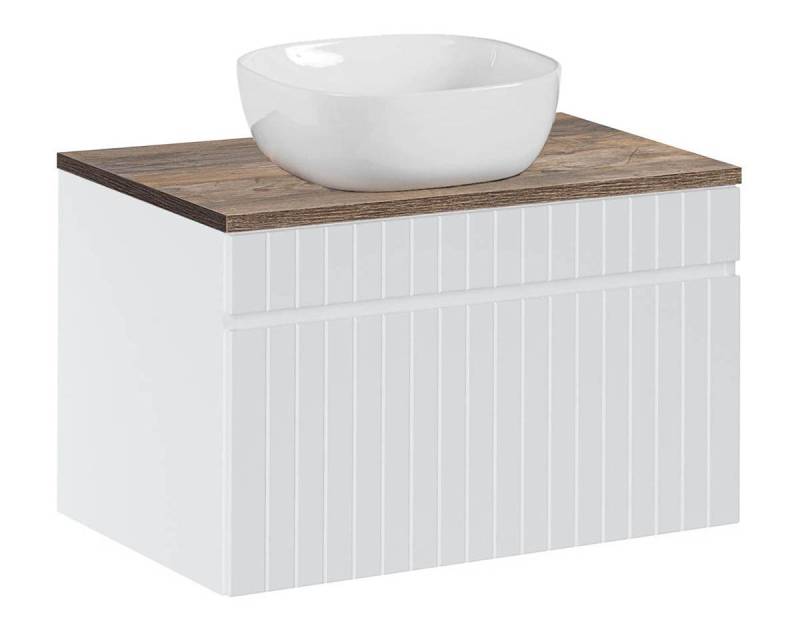 einfachgutemoebel Waschtisch-Set Badezimmer Waschplatz VITTAVLA 80cm, mit Aufsatzbecken, matt-weiß, (Badmöbel Set, 1-St., Waschtisch Unterschrank) von einfachgutemoebel