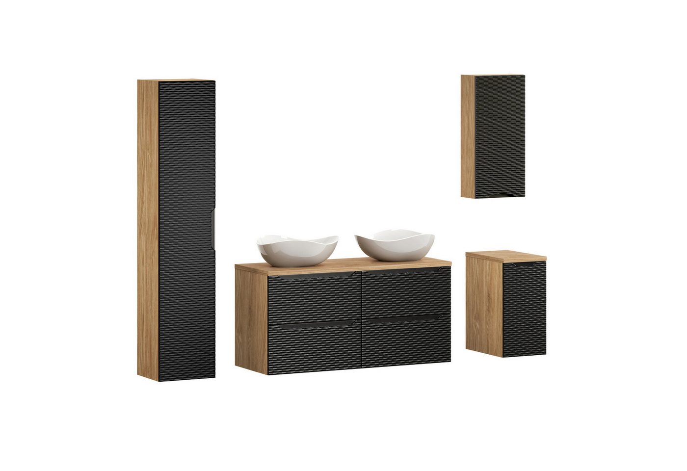 einfachgutemoebel Waschtisch-Set Badmöbel-Set 120cm, 4-tlg. Becken Cloud, schwarz-oak, OZEAN Onyx, (Badmöbel Set, 1-St., Waschtisch Unterschrank) von einfachgutemoebel