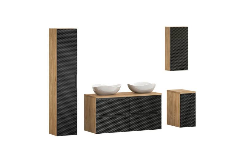 einfachgutemoebel Waschtisch-Set Badmöbel-Set 120cm, 4-tlg. Becken Cloud, schwarz-oak, OZEAN Onyx, (Badmöbel Set, 1-St., Waschtisch Unterschrank) von einfachgutemoebel