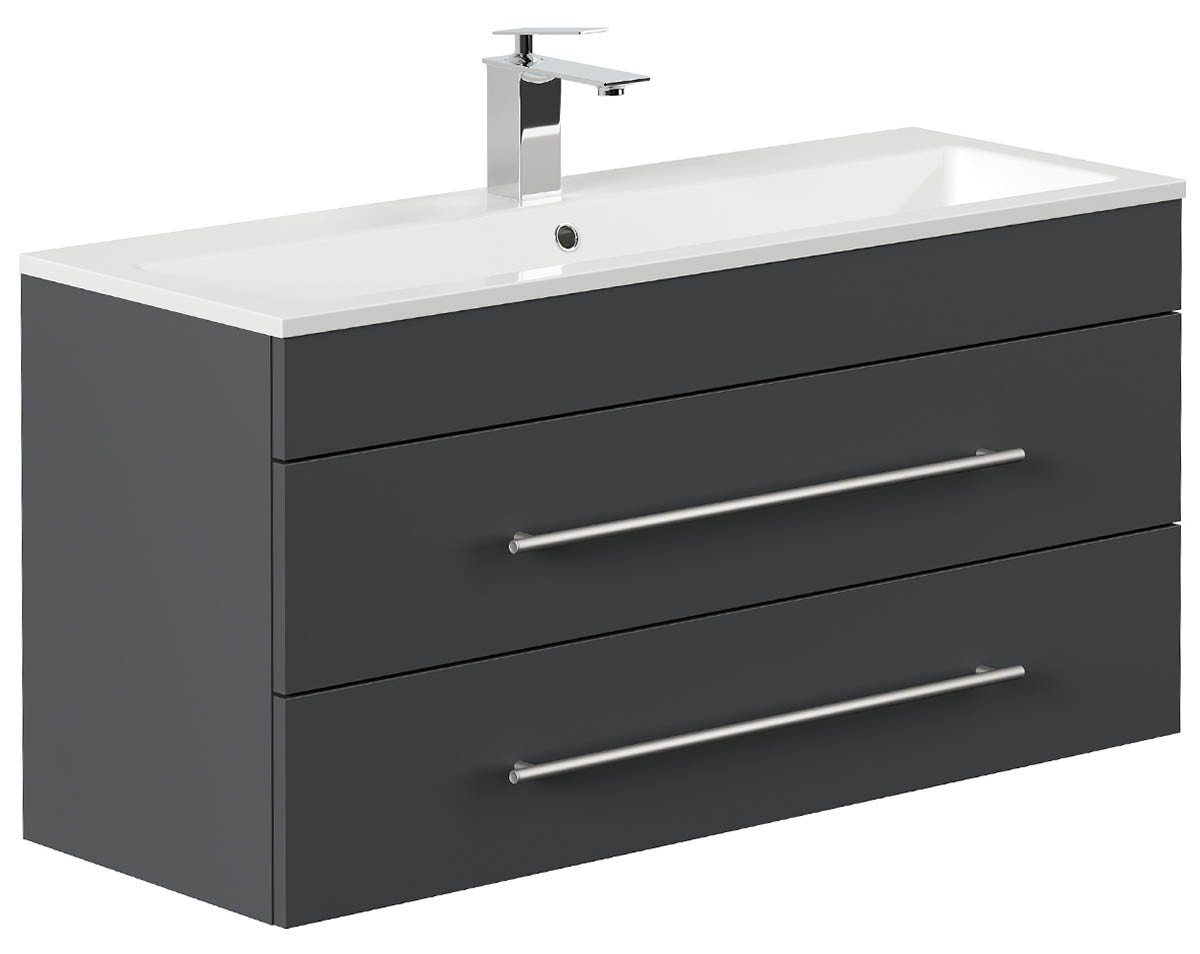 einfachgutemoebel Waschtisch-Set Badmöbel Waschplatz 100cm Portus 1000 SlimLine, graphit grau, (Badmöbel Set, 1-St., Waschtisch Set) von einfachgutemoebel