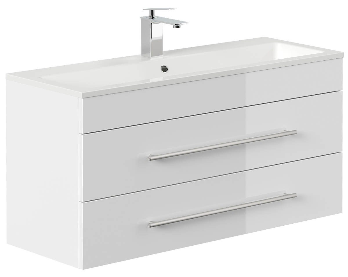 einfachgutemoebel Waschtisch-Set Badmöbel Waschplatz 100cm Portus 1000 SlimLine, weiß hochglanz, (Badmöbel Set, 1-St., Waschtisch Set) von einfachgutemoebel