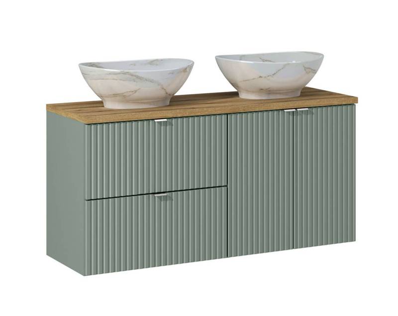 einfachgutemoebel Waschtisch-Set Doppelwaschplatz LINETTE 120cm Schübe + Türen, Becken weiß, oak-grün, (Badmöbel Set, 1-St., Waschtisch Unterschrank) von einfachgutemoebel