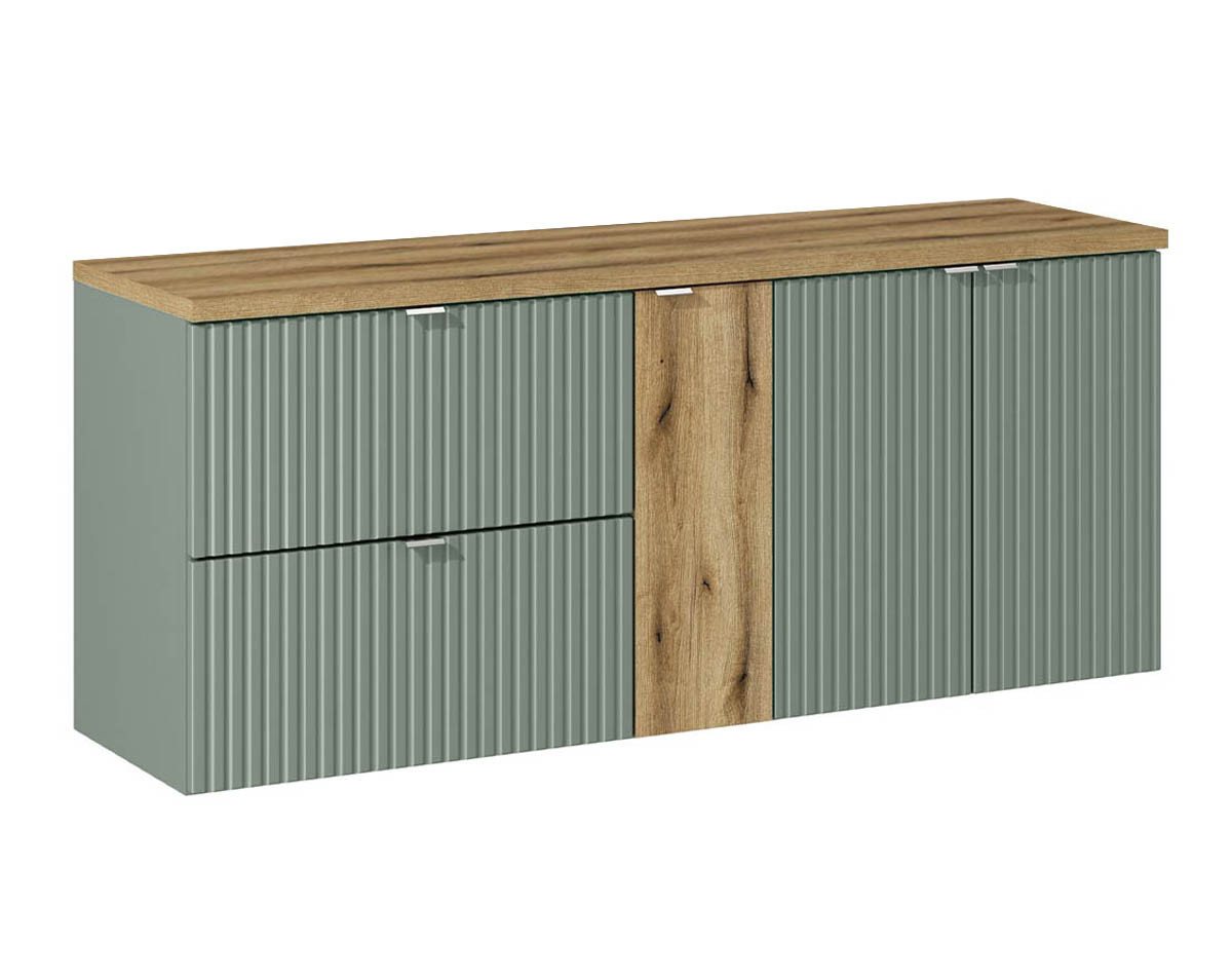 einfachgutemoebel Waschtisch-Set Doppelwaschplatz LINETTE 140cm Schübe & Türen, Unterbau, oak-grün, (Badmöbel Set, 1-St., Waschtisch Unterschrank) von einfachgutemoebel
