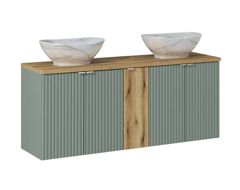 einfachgutemoebel Waschtisch-Set Doppelwaschplatz LINETTE 140cm mit Türen, Becken weiß, oak-grün, (Badmöbel Set, 1-St., Waschtisch Unterschrank) von einfachgutemoebel
