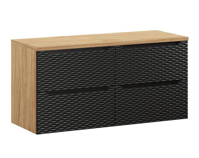 einfachgutemoebel Waschtisch-Set Doppelwaschplatz OZEAN Onyx 120cm Schubfächer, Unterbau, schwarz-oak, (Badmöbel Set, 1-St., Waschtisch Unterschrank) von einfachgutemoebel