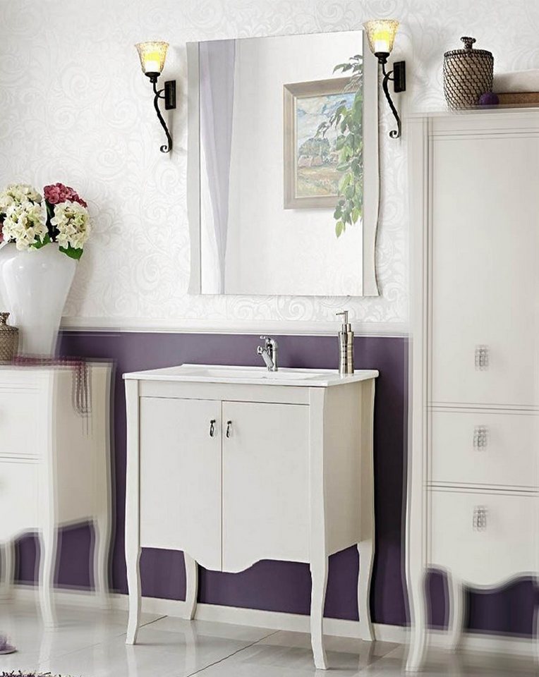 einfachgutemoebel Waschtisch-Set Retro-Badmöbel-Set 60cm, 2-tlg mit Einbaubecken, weiß, ISABELLE, (Badmöbel Set, 1-St., Waschtisch Unterschrank) von einfachgutemoebel