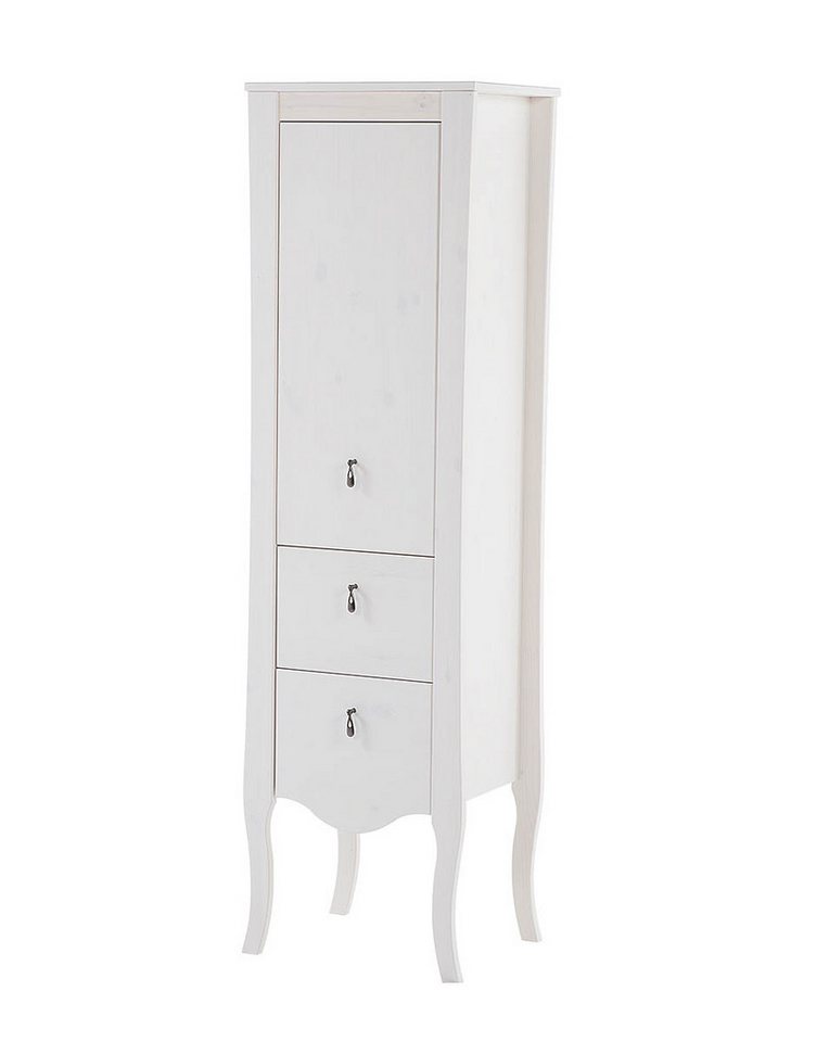 einfachgutemoebel Waschtisch-Set Retro-Hochschrank mit Türe & Schubladen 157cm, weiß, ISABELLE, (Badmöbel Set, 1-St., Hochschrank mit 1 Türe und 2 Schubladen) von einfachgutemoebel