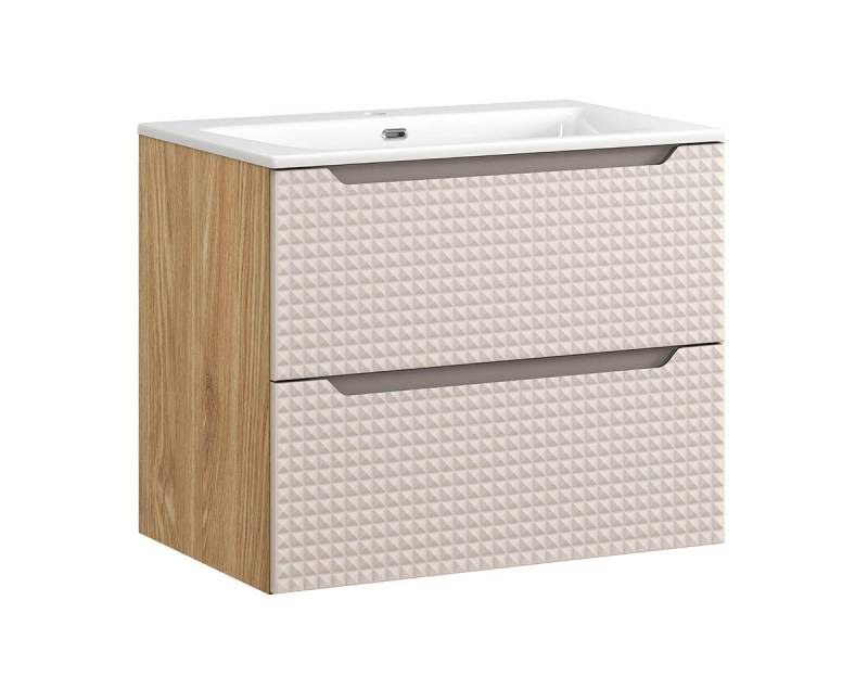 einfachgutemoebel Waschtisch-Set Waschplatz 70cm mit Einbaubecken & Schubladen, beige-oak, LUX Achat, (Badmöbel Set, 1-St., Waschtisch Unterschrank) von einfachgutemoebel