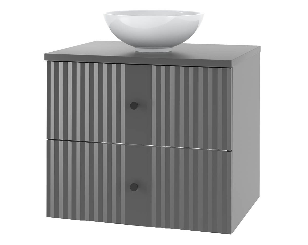 einfachgutemoebel Waschtisch-Set Waschtisch 60cm AshLine, Graphit Aufsatzbecken rund, (Badmöbel Set, 1-St., Waschtisch Unterschrank) von einfachgutemoebel