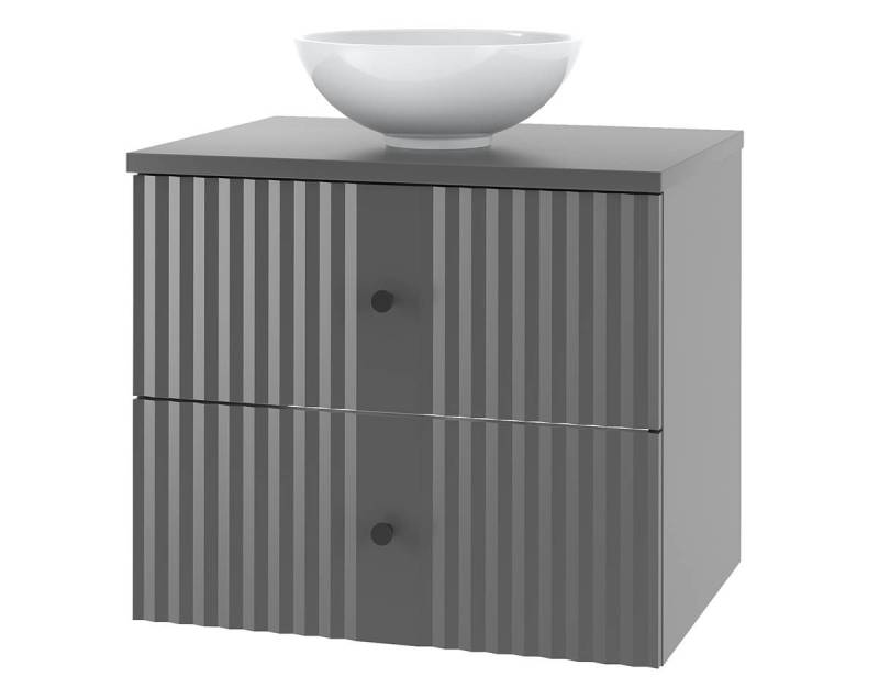 einfachgutemoebel Waschtisch-Set Waschtisch 60cm AshLine, Graphit Aufsatzbecken rund, (Badmöbel Set, 1-St., Waschtisch Unterschrank) von einfachgutemoebel