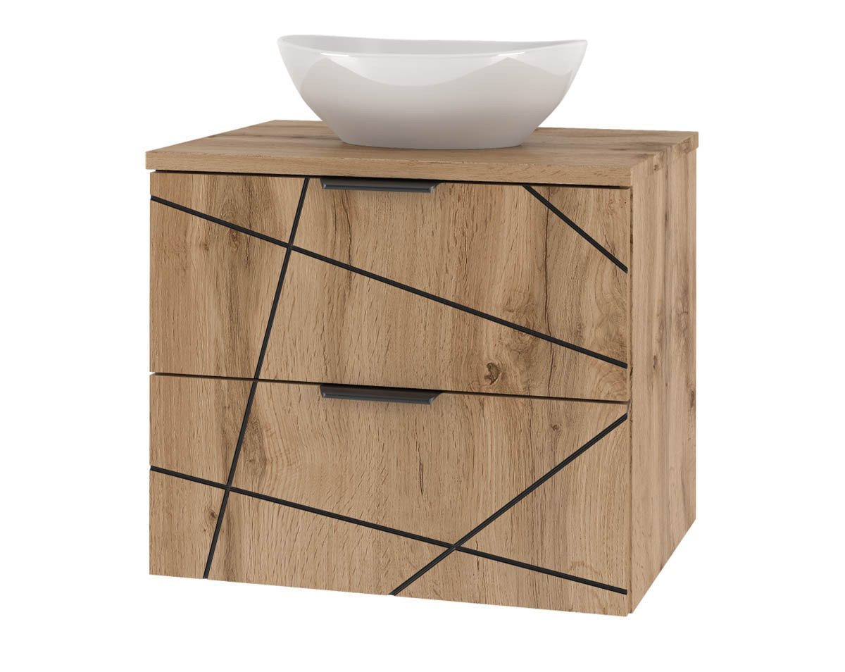 einfachgutemoebel Waschtisch-Set Waschtisch 60cm STRIATA, Wotan-Eiche mit Aufsatzbecken, (Badmöbel Set, 1-St., Waschtisch Unterschrank) von einfachgutemoebel