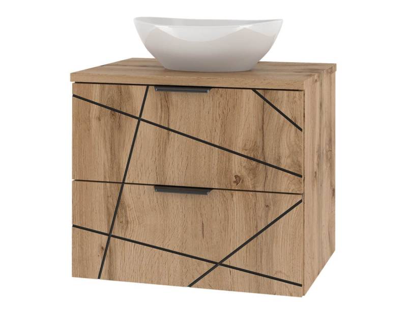 einfachgutemoebel Waschtisch-Set Waschtisch 60cm STRIATA, Wotan-Eiche mit Aufsatzbecken, (Badmöbel Set, 1-St., Waschtisch Unterschrank) von einfachgutemoebel