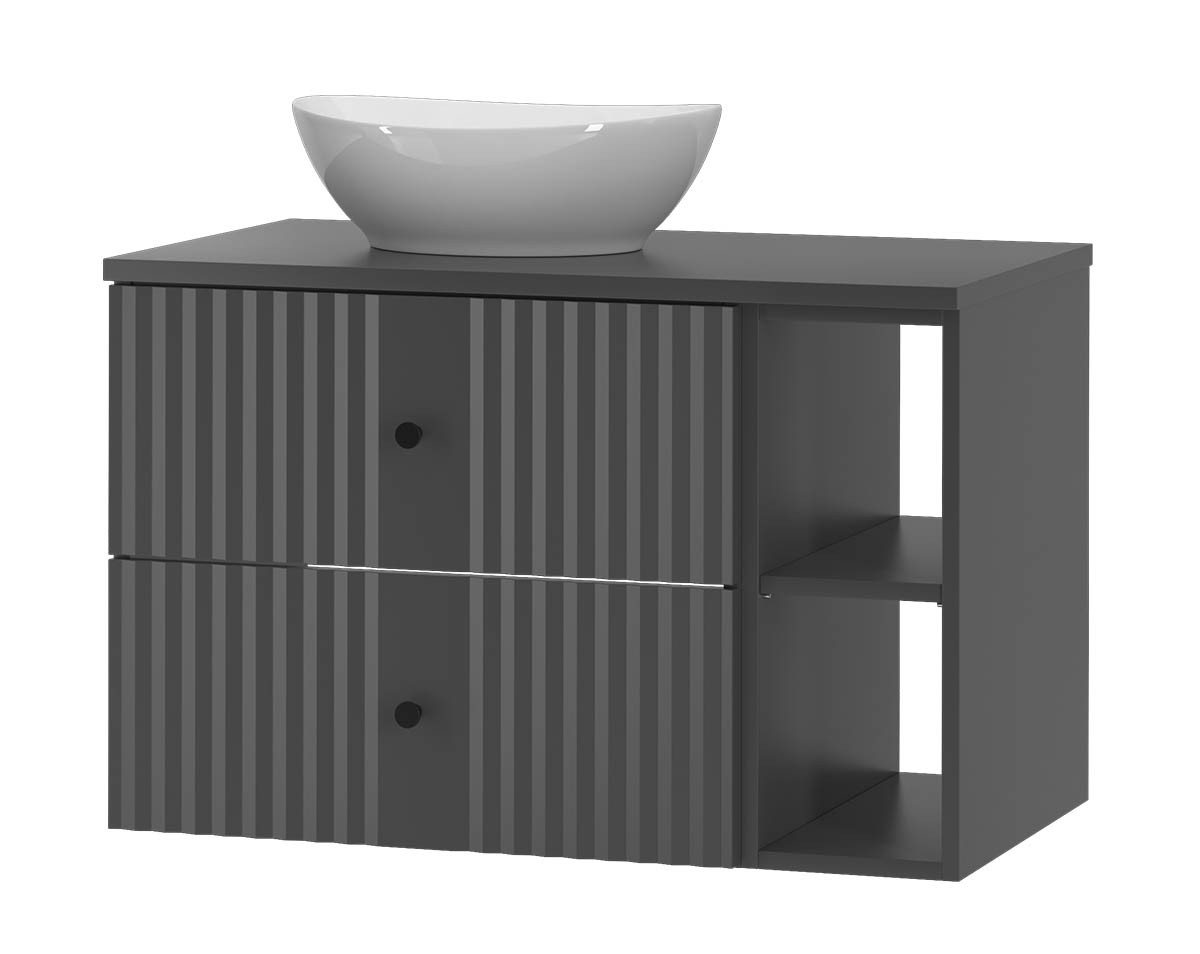 einfachgutemoebel Waschtisch-Set Waschtisch 80cm AshLine, Graphit Aufsatzbecken & Regal, (Badmöbel Set, 1-St., Waschtisch Unterschrank) von einfachgutemoebel