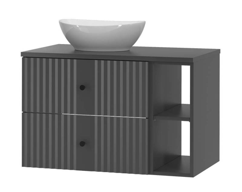 einfachgutemoebel Waschtisch-Set Waschtisch 80cm AshLine, Graphit Aufsatzbecken & Regal, (Badmöbel Set, 1-St., Waschtisch Unterschrank) von einfachgutemoebel