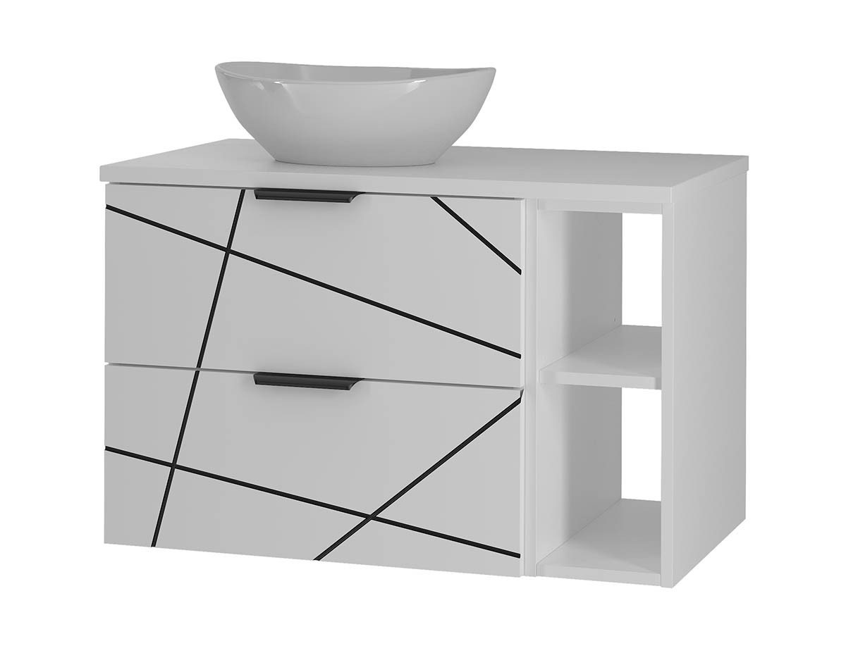 einfachgutemoebel Waschtisch-Set Waschtisch 80cm STRIATA, Matt-Weiß Regal & Aufsatzbecken, (Badmöbel Set, 1-St., Waschtisch Unterschrank) von einfachgutemoebel
