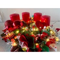 Adventskranz M Rot-Weiss Kerzen Beleuchtet Adventskranz M Rot-Weiss Kerzen Beleuchtet von einfachschoen