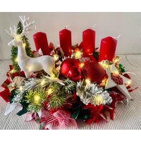 Adventskranz Rot-Grün Hirsch Kerzen Lichterkette Adventskranz Rot-Grün Hirsch Kerzen Lichterkette von einfachschoen