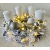 Adventskranz Xl Silber-Weiss Kerzen Lichterkette Haltbar Adventskranz Xl Silber-Weiss Kerzen Lichterkette Haltbar von einfachschoen