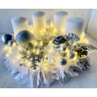 Adventskranz Xlweiss-Silber Kerzen Lichterkette Adventskranz Xlweiss-Silber Kerzen Lichterkette von einfachschoen
