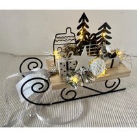 Schlitten Metall Holz Dekoriert Haltbar Beleuchtet von einfachschoen