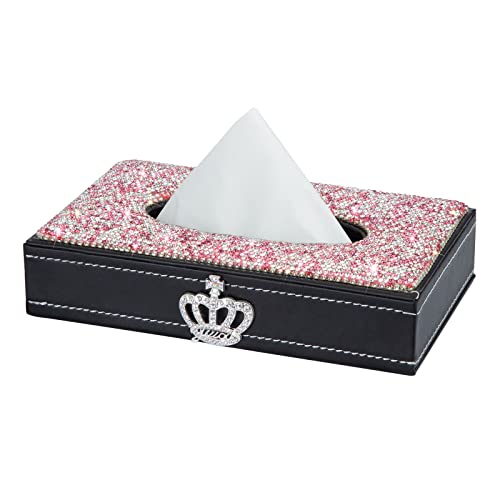 eing Rechteckige Taschentuchbox – dekorativer Taschentuchhalter mit glitzernden Kristalldiamanten und hergestellt aus hochwertigem Leder, perfekt für Auto, Büro, Zuhause – Pink von eing