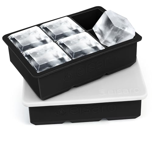 Eiswürfelform Silikon groß XXL Eiswürfel Form mit Deckel Eiswürfelbehälter 6-Fach 2er Pack Eiswürfelbereiter 5 cm ice cube tray für Bier Cocktails Whisky von eisaro