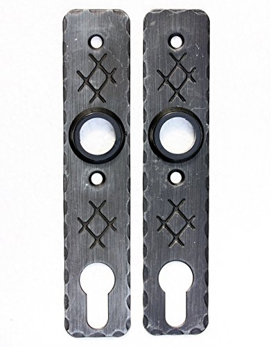 UHRIG 2 Stück Kurzschild für Gartentür mit PZ Schloss, geschmiedet aus Stahl, Schmiedeeisen Beschlag antik schwarz von UHRIG