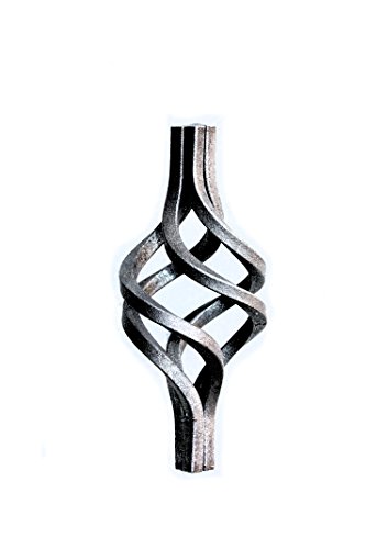 UHRIG Zierteil Zwirbel, schmiedeeisen Korbzwirbel aus Vierkant, Schnörkel für Geländer, Zaun, Zaunstab uvm. Ø 60mm, Höhe 130mm von UHRIG