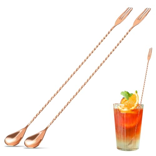 Langer Cocktaillöffel im japanischen Stil, langer Griff, Edelstahl, Spiralmuster, Cocktail-Mix-Shaker, 40 cm (2, Roségold), 2 Stück von eispap