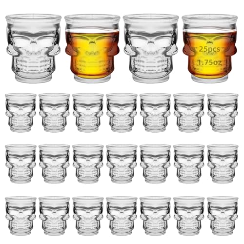 eispap 25 x Totenkopf-Schnapsgläser, 50 ml, gefriergeeignet, für Geschenke oder Totenkopf-Ornamente, Schnapsglas-Design, Totenkopf-Glas-Set, 50 ml von eispap