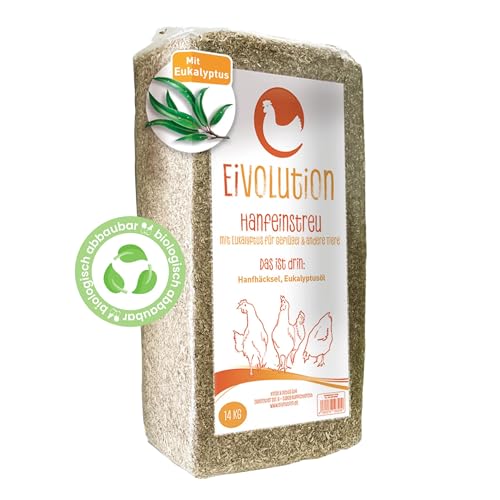 eivolution Hanfeinstreu mit Eukalyptus | 14 KG | Für Hühner, Nager wie Meerschweinchen und Kaninchen & Pferde | Extrem Saugfähig I Staubarm I Für EIN gutes Stallklima von eivolution