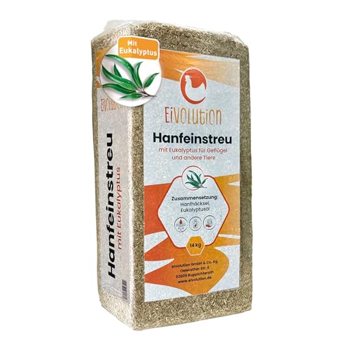 eivolution Hanfeinstreu mit Eukalyptus 14 KG - Staubfreie Einstreu für Hühner & Pferde - Extrem saugfähig - Nachhaltig für gesunde Ställe von eivolution