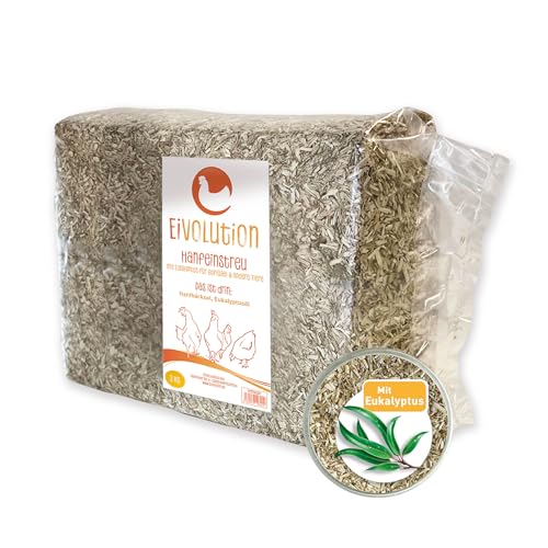 eivolution Hanfeinstreu mit Eukalyptus - 3 kg Ballen - Saugfähige, Geruchsbindende Einstreu für Hühner, Geflügel und Pferde von eivolution