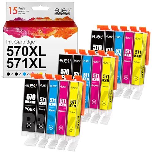 ejet 15er-Pack Kompatible Druckerpatronen für Canon PGI-570 XL CLI-571 XL Multipack Patronen für Pixma MG5750 TS5050 MG5700 MG5751 MG5753 MG6800 MG6850 MG6851 TS5051 TS5053 TS5055 TS6050 TS6051 von ejet