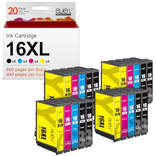 ejet 16XL Multipack Druckerpatronen Kompatible für Epson 16XL 16 XL Patronen für Workforce WF-2630 WF-2760 WF-2540 WF-2660 W-F2750 WF-2650 WF-2510 WF-2520 WF-2530 WF-2010 (20 Pack) von ejet