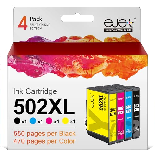 ejet 502XL Multipack Druckerpatronen Kompatible für Epson 502 XL Patronen für Expression WF-2860 WF-2865 WF-2880 Expression Home XP-5100 XP-5105 XP-5150 XP5100 XP5105 (4er-Pack) von ejet