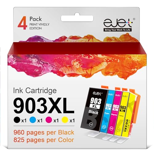 ejet 903XL Multipack-Druckerpatronen Kompatibel für HP 903 903XL Patronen für Officejet Pro 6950 6960 6970 All-in-One Drucker (4er-Pack, Neuester Chip) von ejet