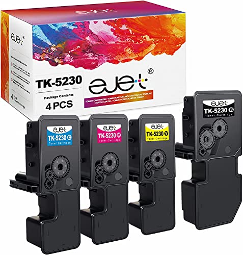 ejet Kompatibel Tonerkartusche als Ersatz für Kyocera TK5230 TK5230K TK-5230C TK-5230M TK-5230Y für ECOSYS M5521CDN M5521CDW P5021CDN P5021CDW (Schwarz,Cyan,Gelb,Magenta, 4er-Pack) von ejet