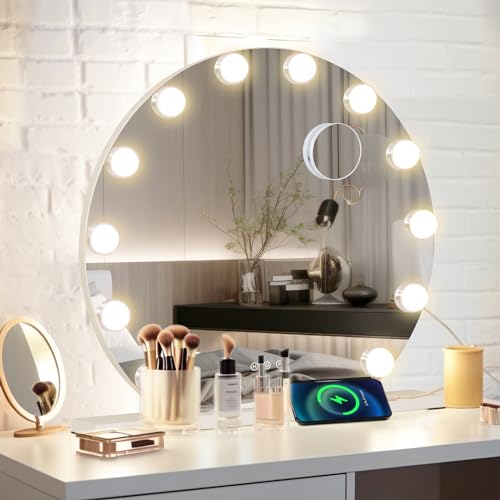 eklipt Schminkspiegel mit Beleuchtung 60cm,12 Dimmbare LED Licht Hollywood Spiegel mit Beleuchtung Groß,3 Farbtemperatur Licht, mit USB, Touch Control Tischplatte oder Wandhalterung Weiß von eklipt
