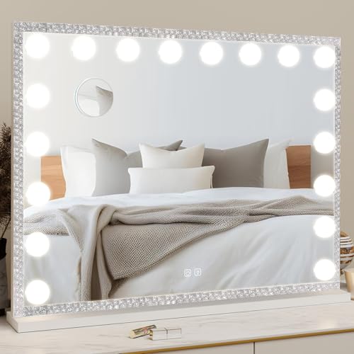eklipt Schminkspiegel mit Beleuchtung Hollywood Spiegel mit RGB Tischspiegel 18 LED Licht 3 Lichtfarben Wandspiegel mit USB 10X Vergrößerung Touch Control (Weiß,18LED,80 X 62cm) von eklipt